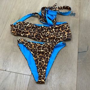 Tropic of C, Turquoise and leopard wrap bathing suit
